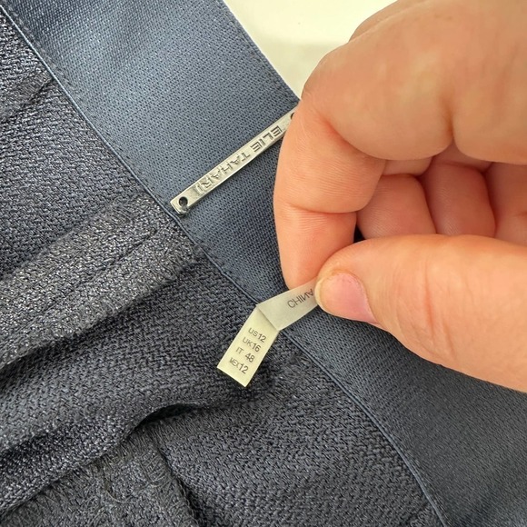 Elie Tahari wide leg shimmer knit woven slacks smokey blue elastic waist size 12 - Picture 16 of 16